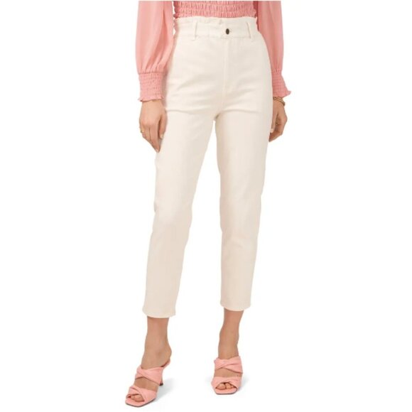 NWT 1. State Paperbag Waist Light Denim Pants in Toasted Ivory - Picture 1 of 6